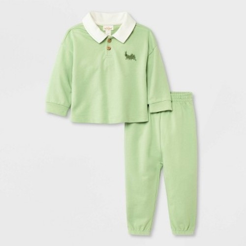 Baby French Terry Bunny Graphic Streetwear Top & Bottom Set - Cat & Jack™, Color: Olive Green, Size: 0-3M