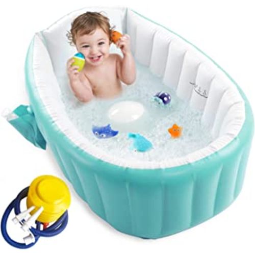 Inflatable Baby Bathtub with Air Pump, Baby Bath Tub Toddler Bathtub, Foldable Shower Basin for Newborn, Portable Travel Bath Tub, Green