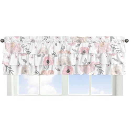 Sweet Jojo Designs Window Valance Treatment 54in. Watercolor Floral Pink And Grey