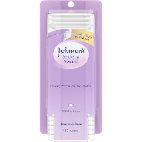 Johnson's Safety Ear Swabs for Babies & Children, 100% Pure Non-Chlorine Bleached Cotton for a Gentle Clean, Clinically Proven Safer Cotton Swab for Children with a Paper Stick, 185 ct