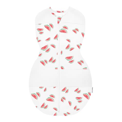 Happiest Baby Sleepea 5-Second Swaddle - 100% Organic Cotton Baby Swaddle Blanket - Doctor Designed Promotes Healthy Hip Development (Ivory Watermelons, Medium)