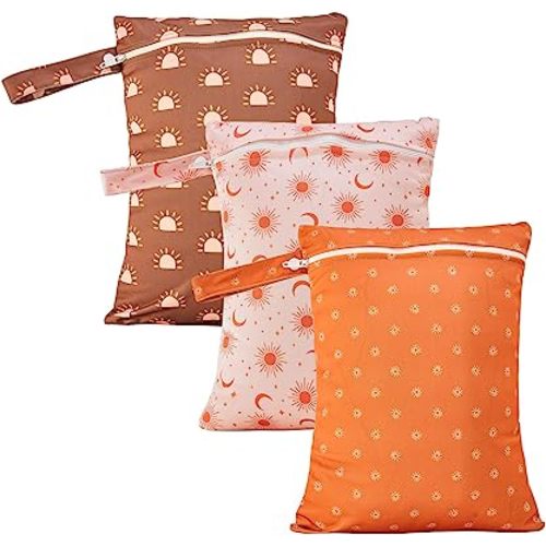 HappyFlute 3 Set Wet Bag Storage Bag Waterproof Washable Travel Bags, Beach, Pool, Gym Bag for Swimsuits & Wet Clothes (Sun)