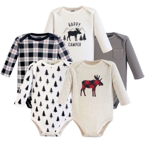 Hudson Baby Infant Boy Cotton Long-sleeve Bodysuits 5pk, Moose, 6-9 Months