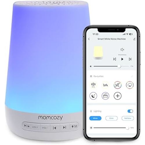 Baby Sound Machine, Momcozy White Noise Machine for Baby Sleeping with Night Light, Toddler Sleep Trainer with 34 Soothing Sounds, Timer, App Remote Control, Personal Sleep Routine (Blue)
