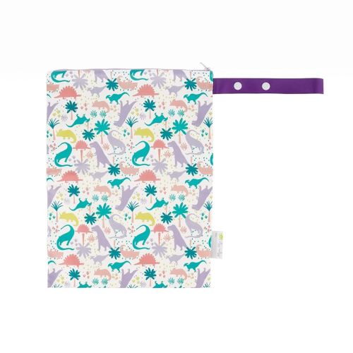 Itzy Ritzy Sealed Wet Bag with Handle – Wet Bag for Travel, Swimsuits, Cloth Diapers, Gym Clothes & Toiletries - Washable & Reusable with Water Resistant Lining - Measures 11” x 14” (Darling Dinos)
