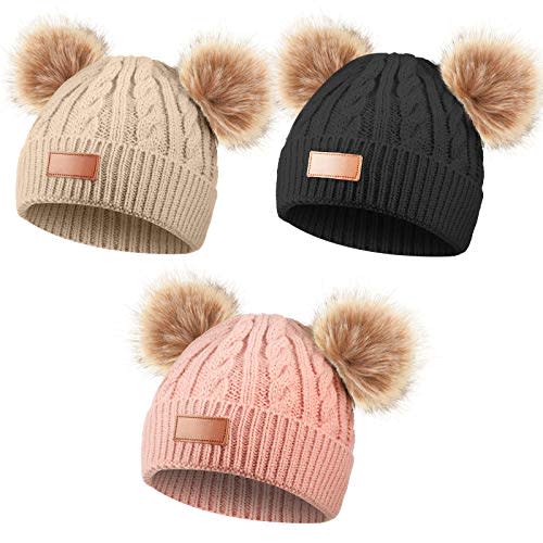 Geyoga Kids Toddler Winter Pompom Hat Baby Knitted Beanie Hat Faux Fur Pom Beanie Cap for Girls Boys 1-3 Years Old