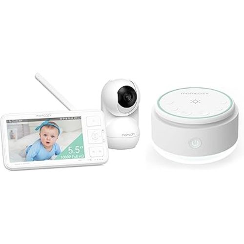 Momcozy Sound Machine for Baby-20 Soothing Sounds & Momcozy Video Baby Monitor, 5.5” 1080P Full HD Baby Monitor with Camera