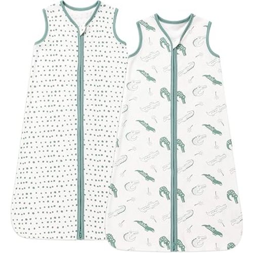 DaysU Baby Sleep Sack 12-18 Months 100% Cotton, Baby Boy Wearable Blanket 2-Way Zipper TOG 0.5, Breathable Lightweight Baby Sleeping Bag 2 Pack, Green Crocodile, Large