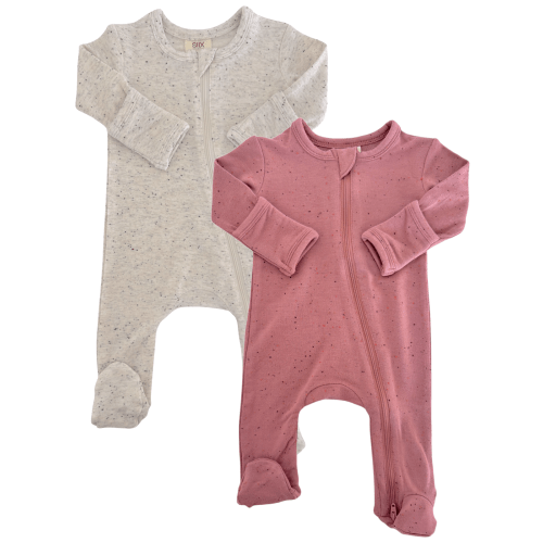 Dove & Mauve Speckle / 2-Way Zip Footies 2-Pack