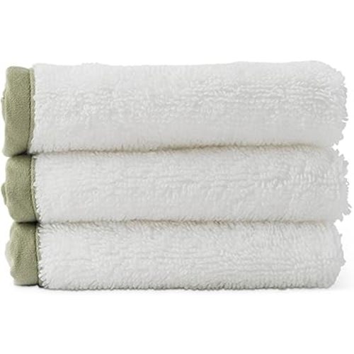 Lalo Baby Washcloths 3-Pack - 100% Organic Cotton, Soft & Absorbent, Gentle on Sensitive Skin, Machine Washable Soft Kids Washcloths - Sage