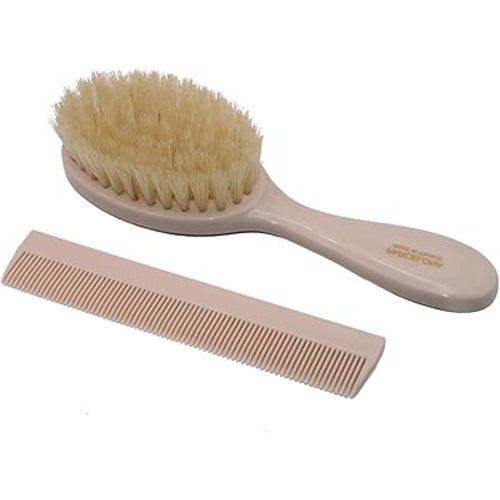 Parcelona French Grooming Combo Nude 6” Celluloid Soft Natural Silk Bristles Baby Brush and Comb for Girls and Toddlers (Nude)