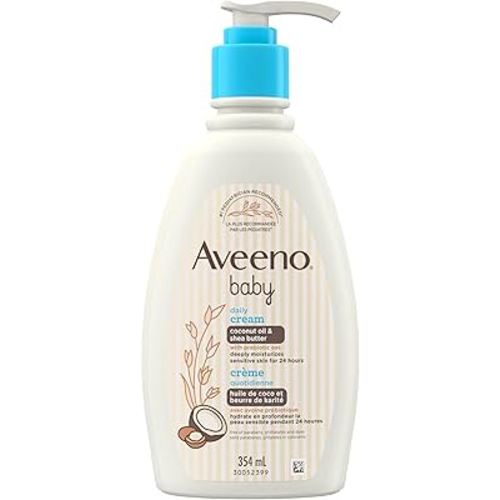 Aveeno Baby Daily Moisturizing Cream, Lightly Scented, Shea Butter, Coconut Oil, Prebiotic Oat, Hypoallergenic, 354-mL