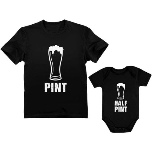 Tstars Pint & Half Matching Shirts - Funny Father and Baby Outfit - Gift for New Dads - Fathers Day Shirt Bodysuit