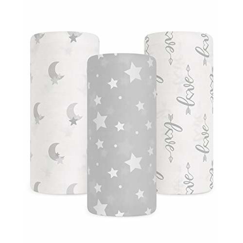 Babebay Baby Muslin Swaddle Blanket, 3-Pack Unisex Bamboo Swaddle Blanket Boys & Girl, Soft Silky Swaddling Blankets Wrap for Newborn Infant, Large 47 x 47 inches, Set of 3 -Moon, Stars and Love