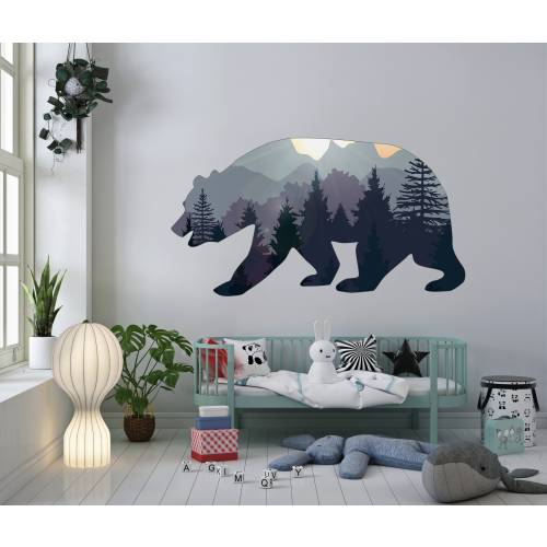 Forest Animal Bear Wall Decal, Woodland Animal Wall Decal Kids, Mountain Wall Decor, Nature Decal, Mancave Wall Decal Boy Room