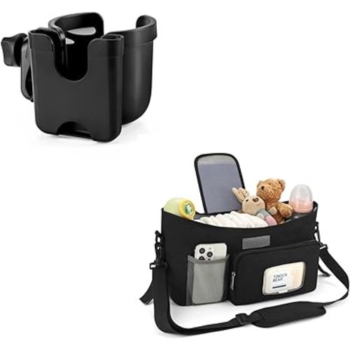 Accmor Universal Stroller Cup Holder + Stroller Organizer Set, Stroller Cup Holder Stroller Organizer fits for Uppababy, Baby Jogger Strollers