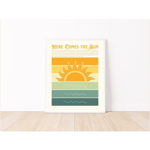 The Beatles Here Comes the Sun Wall Art, The Beatles Poster, Retro Style Art, Song Lyrics Art, Gift for Beatles Fan | Giclee Print