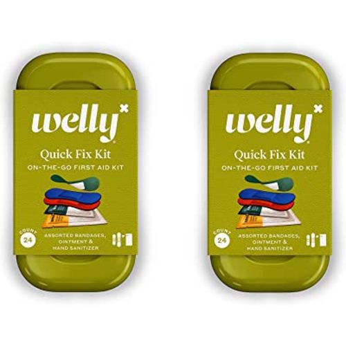Welly Quick Fix, On The Go First Aid Kit, Assorted Bandages, Ointments, and Hand Sanitizer, Three Color Bandages - 2 Pack