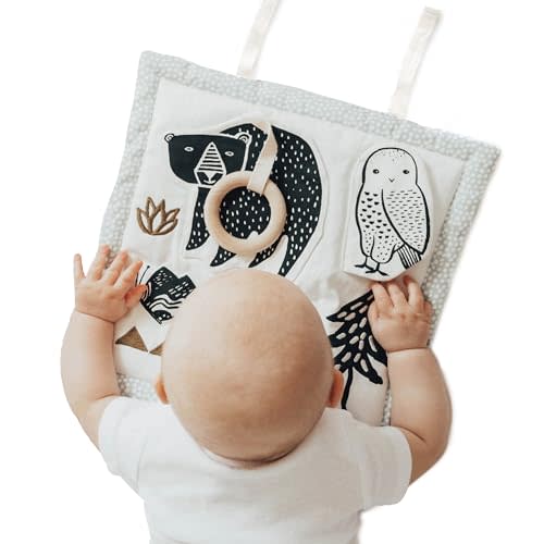 Wee Gallery Woodland Activity Pad Organic Baby Play Mat with Sensory Toys, High Contrast Newborn Essentials Soft Tummy Time Mat for Babies 0-12 Months, Visual and Motor Skill Development Toy