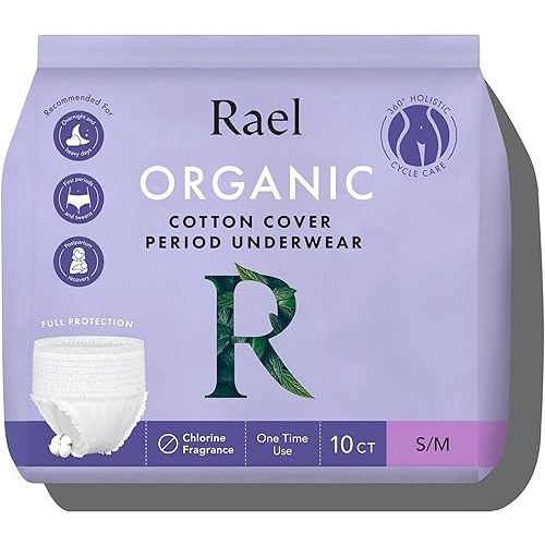 Rael Disposable Underwear for Women, Organic Cotton Cover - Incontinence Pads, Postpartum Essentials, Disposable Underwear, Unscented, Maximum Coverage (Size S-M, 10 Count)