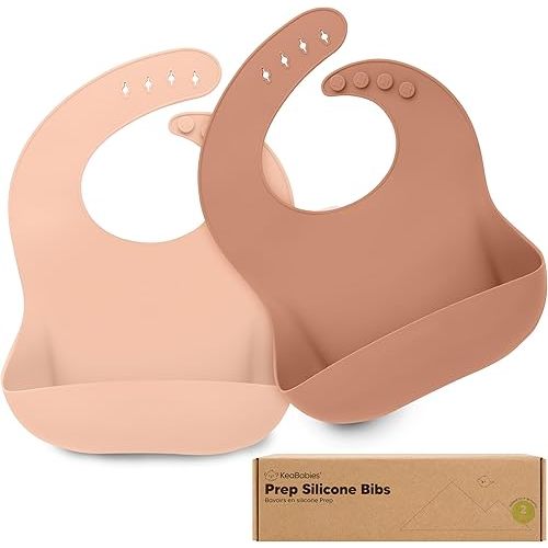 KeaBabies 2-Pack Silicone Baby Bibs for Eating - Sturdy Food-Grade Silicone Bibs for Babies Girl, Boy, Large Food Catcher, Clean & Put On Easily, Waterproof Toddler Feeding Essentials (Dusk)