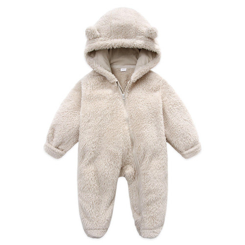 UMfun Newborn Baby Fleece Snowsuits Winter Footie Romper Jacket Hooded Jumpsuit Autumn Bunting Onesie Cartoon Warm Hooded Romper Jumpsuit Outfits for Infant Girls Boys Beige(0-12Months)