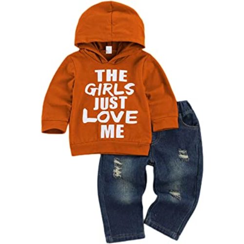 fhutpw Toddler Baby Boy Outfits Hoodie Sweatshirts & Jeans Clothes Set Fall Winter 6 9 12 18 24 Months