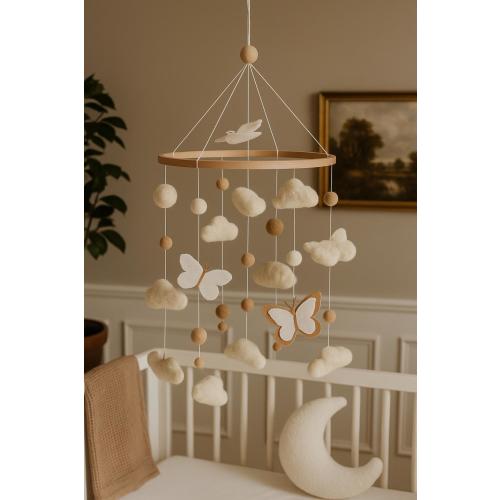 Butterflys and clouds nursery baby mobile, Neutral nursery mobile, Clouds baby crib mobile, Clouds mobile, Minimalist nursery mobile