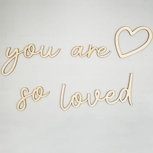 Lintran Wood You Are So Loved Wall Decor - Boho Wooden Script Art For Nursery, Children, Baby Boys And Girls Bedroom Decor - Nursery Wall Decor With Heart Decal Included