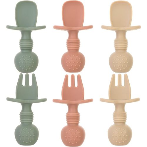 6 Pack Baby Spoons and Forks Set, Silicone First Stage Self Feeding Infant Toddler Utensils, BPA Free, Baby Led Weaning Feeding Supplies for Baby Essentials