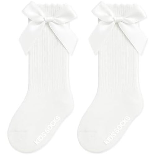 Baby Knee High Socks Non Slip Baby Girl Socks Cotton Bow Infant Stockings Ruffle Toddler Long Sock 0-12M/1-2Y
