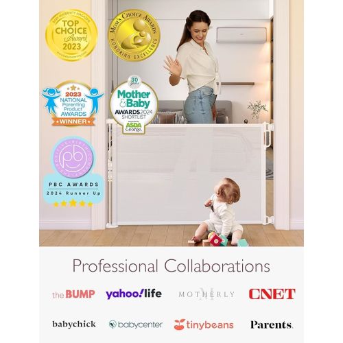 Momcozy Baby Gate, Retractable Baby Gate or Dog Gate 【Easy to USE】 for 33" Tall, Extends up to 55" Wide, Baby Gate for Stairs, Doorways, Hallways, Indoor, Outdoor - White - 33" Tall x 55" Wide