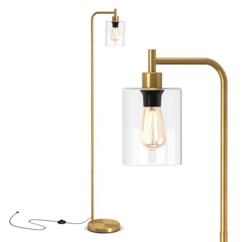Tangkula Industrial Floor Lamp w/ Hanging Glass Lampshade and Foot Switch Modern