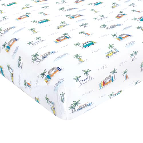Hudson Baby Unisex Baby Cotton Fitted Crib Sheet, Surfer Dude, One Size