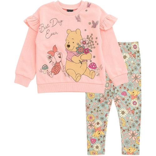 Disney Junior Floral Sweatshirt and Leggings Outfit Set Infant to Big Kid Sizes (12 Months - 14-16)