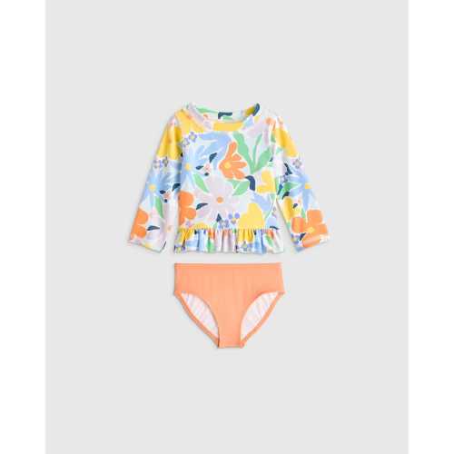 Long Sleeve Ruffle Rash Guard Two-Piece Swimsuit - Baby Girl in Poolside Floral