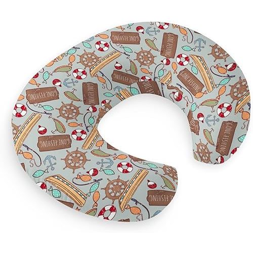 HawSkgFub Gone Fishing Theme Nursing Pillow Cover for Baby Boys Fishing Lover Gift, Summer Blue Fish Lure Rod Boat Breastfeeding Pillow Slipcover, Nursing Pillowcase for Newborn Infant, Cover Only
