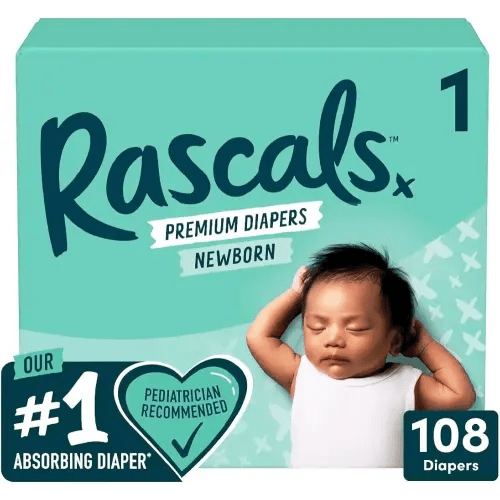 Rascals Premium Diapers, Size 1, 108 Count