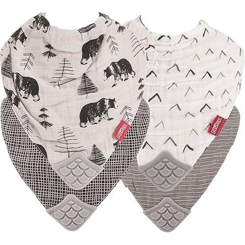 Nuby 2Piece Muslin Bandana Bib with Teether, Colors May Vary, 2 Count (Pack of 1)