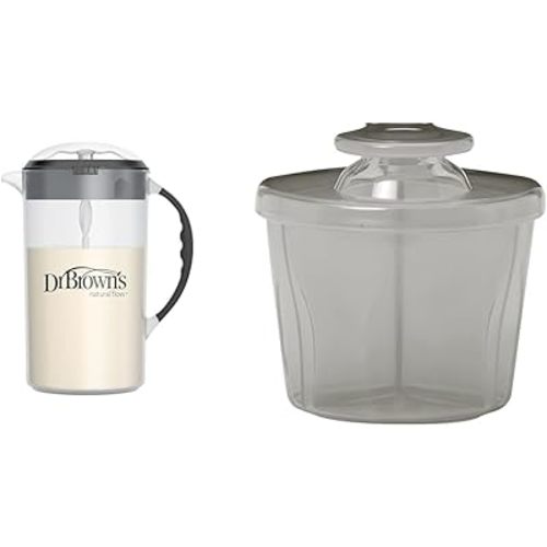 Dr. Brown's Baby 32oz Formula Mixing Pitcher and Formula Dispenser for Travel with Snap-On Lid, Black and Gray