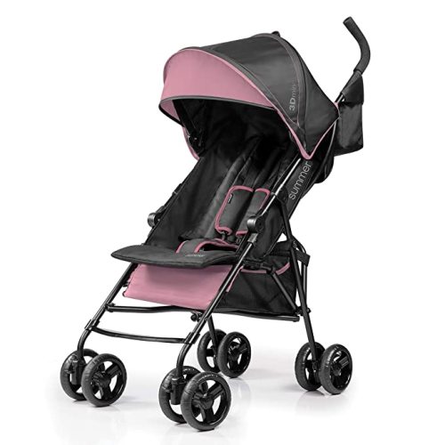 Summer Infant 3Dmini Convenience Stroller, Pink – Lightweight Stroller with Compact Fold, Multi-Position Recline, Canopy with Pop Out Sun Visor and More – Umbrella Stroller for Travel - Pink/Black