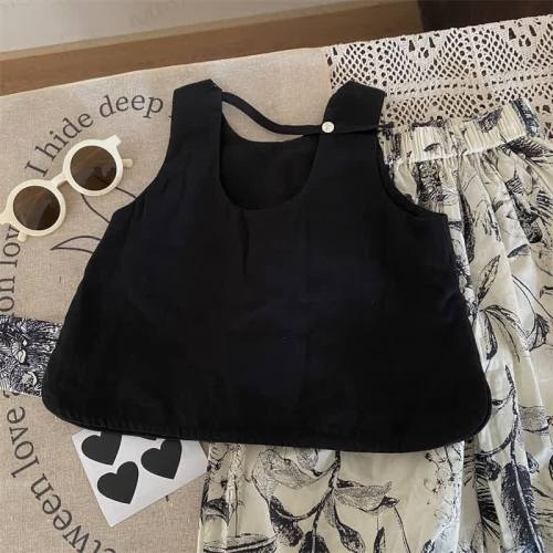 Toddler Black Tank Top/Apricot Leaves Skirt