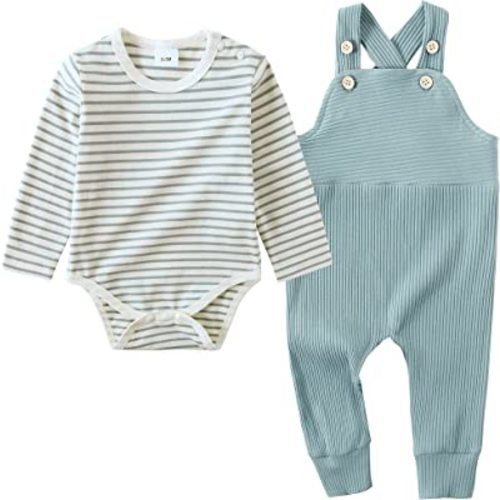 YUEMION Baby Boy Clothes Newborn Infant Boy Outfits 2Pcs Stripe Top Romper Pants Set 0-24 Months Overalls Toddler Boy Clothes