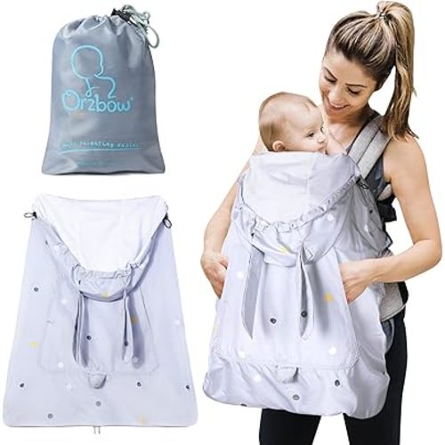 Orzbow Autumn Baby Carrier Cover Universal, Waterproof & Windproof, Breathable Infant Carrier Rain Cover with Sun Hood, Baby Sling Cover with Hood and Zipper for Spring, Autumn & Summer, Grey Rabbit