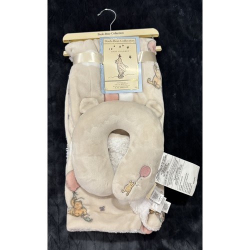 NEW Pooh Bear Collection Baby Blanket With A Neck Pillow Embroidered Pooh Fleece