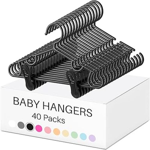 Hsei 120 Packs Baby Hangers with Clips Toddler Hangers with Clips for Kids Pants Closet Coat Skirts Socks (Black)