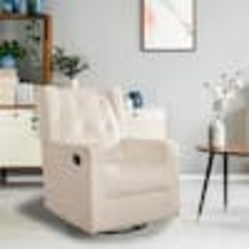 HOMESTOCK Cream, Microfiber Swivel Glider Recliner Rocker, Nursery Glider Recliner Nursery Chair, Gliding Swivel Recliner Chairs 85571W