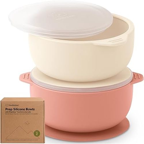 KeaBabies 2-Pack Baby Bowls with Suctions, Lids - Silicone Suction Bowls for Baby Boy, Girl, Toddlers Suction Bowls, Kids Bowl, Silicone Bowls for Baby Food, BPA-Free, Dishwasher Safe (Roseate)