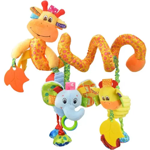 Jollybaby Baby Car Seat Stroller Crib Toys, Plush Hanging Spiral Activity Pram Crib Toy with Music Box, Rattles, Squeaker for Babies Infant Boys Girls Gifts (Giraffe)
