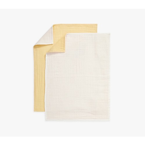 Two-Tone Organic Muslin Towel Set of 2 in Yellow/Ivory